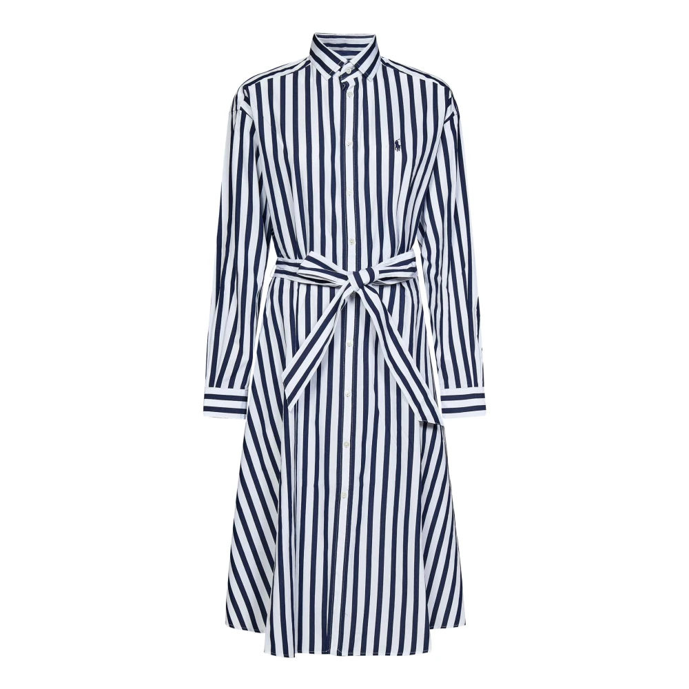 Polo Ralph Lauren Women's Blue Shirt Dresses, M, Striped Dress With Waist Belt