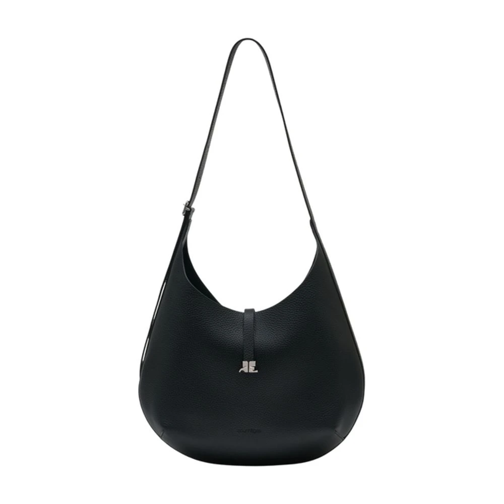 Courrèges Women's Black Shoulder Bags, One Size, Hobo Grained Leather Bag