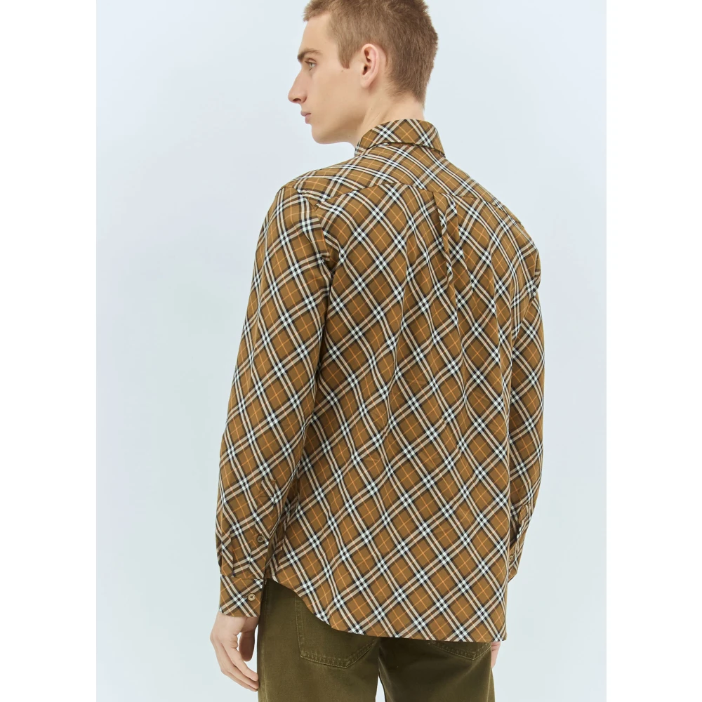 Burberry Klassieke Geruite Katoenen Overhemd Brown Heren