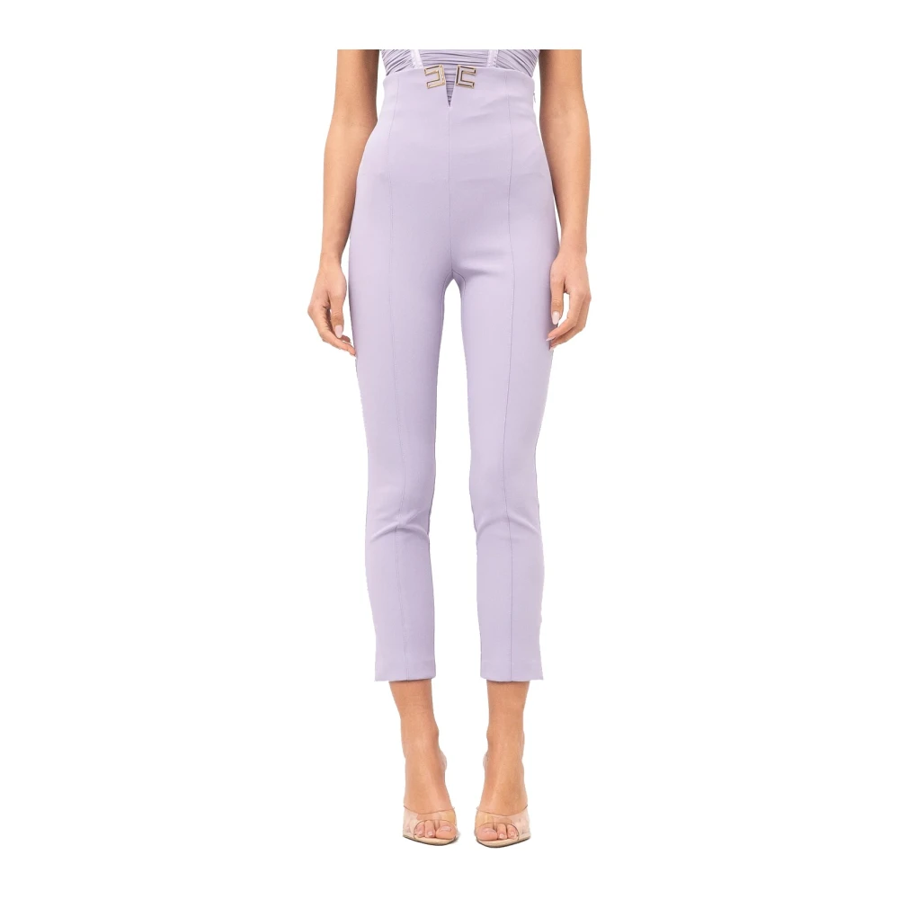 Elisabetta Franchi Purple Logo-Detail Tailored Trousers - Female - Cropped Trousers - M - Trousers