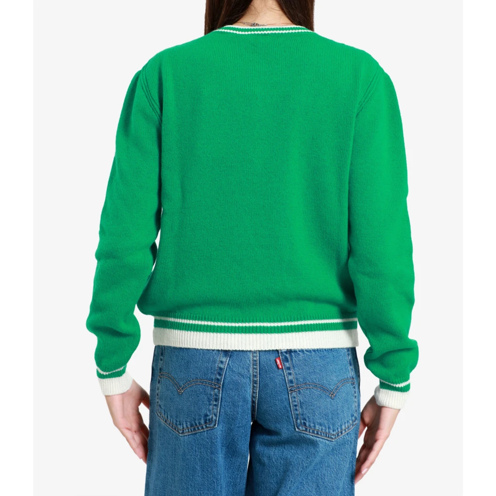 Msgm Groene Trui van Wol en Kasjmier met Geborduurd Logo Green Dames