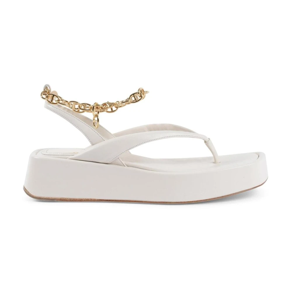 Dee Ocleppo Women's Beige Chain Detail Ankle Strap Sandals