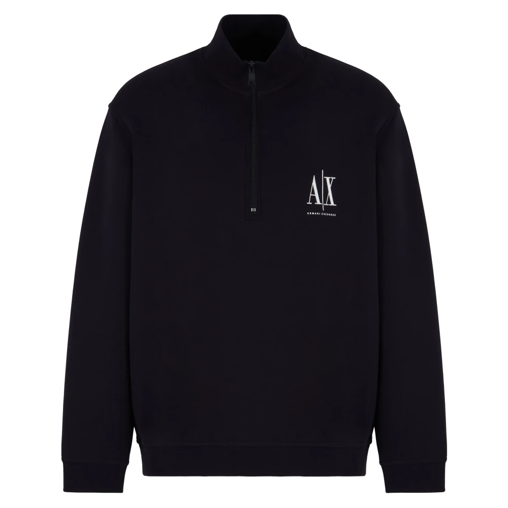 Armani Exchange Men's Blue Sweat-Troyer Pullover - Zip-Throughs - 2XL - Sweatshirts & Hoodies