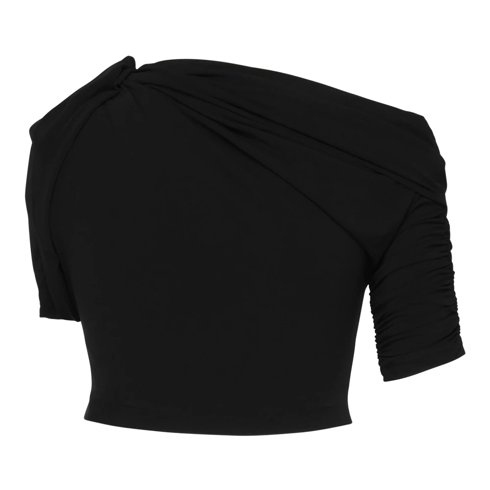 Jacquemus Zwarte Boothals Top Gedrapeerd Mouw Black Dames