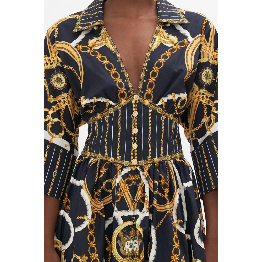 Camilla Coast To Coast Midi Jurk met Gevormde Tailleband Multicolor Dames