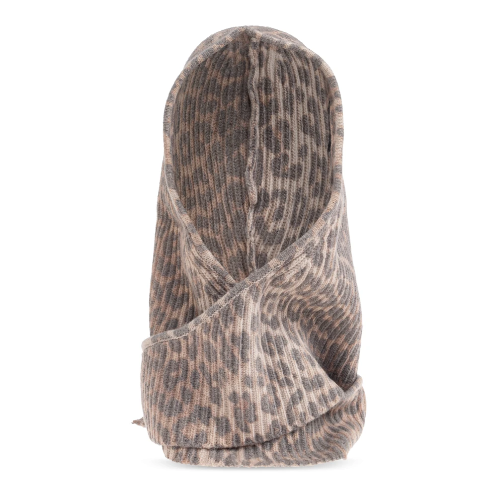 Ganni Donna Beige Printed Wool Knit Balaclava