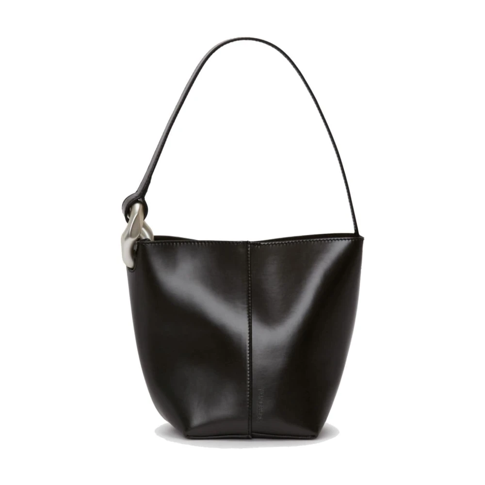 JW Anderson Zwarte Bucket Bag Gehamerd Leer Zilver Black Dames