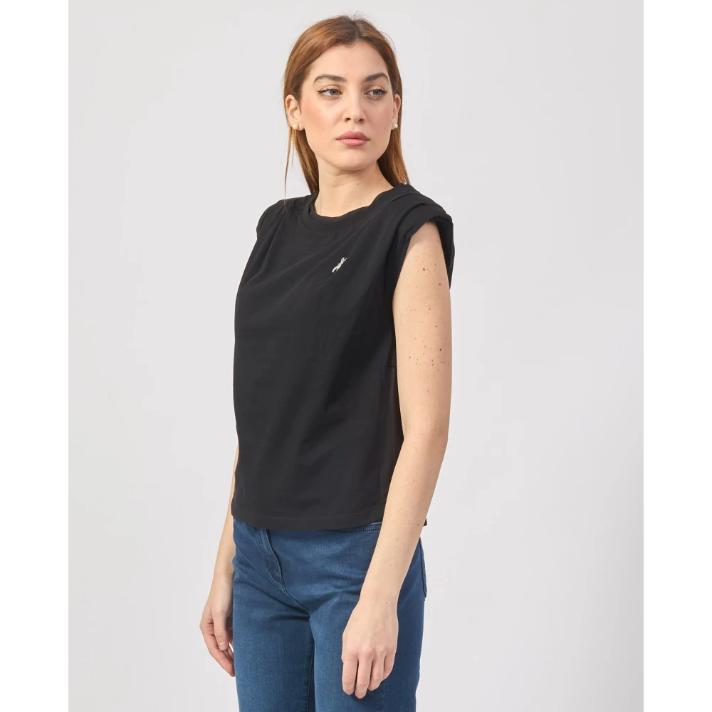 PATRIZIA PEPE Zwarte Mouwloze Katoenen Logo T-shirt Black Dames