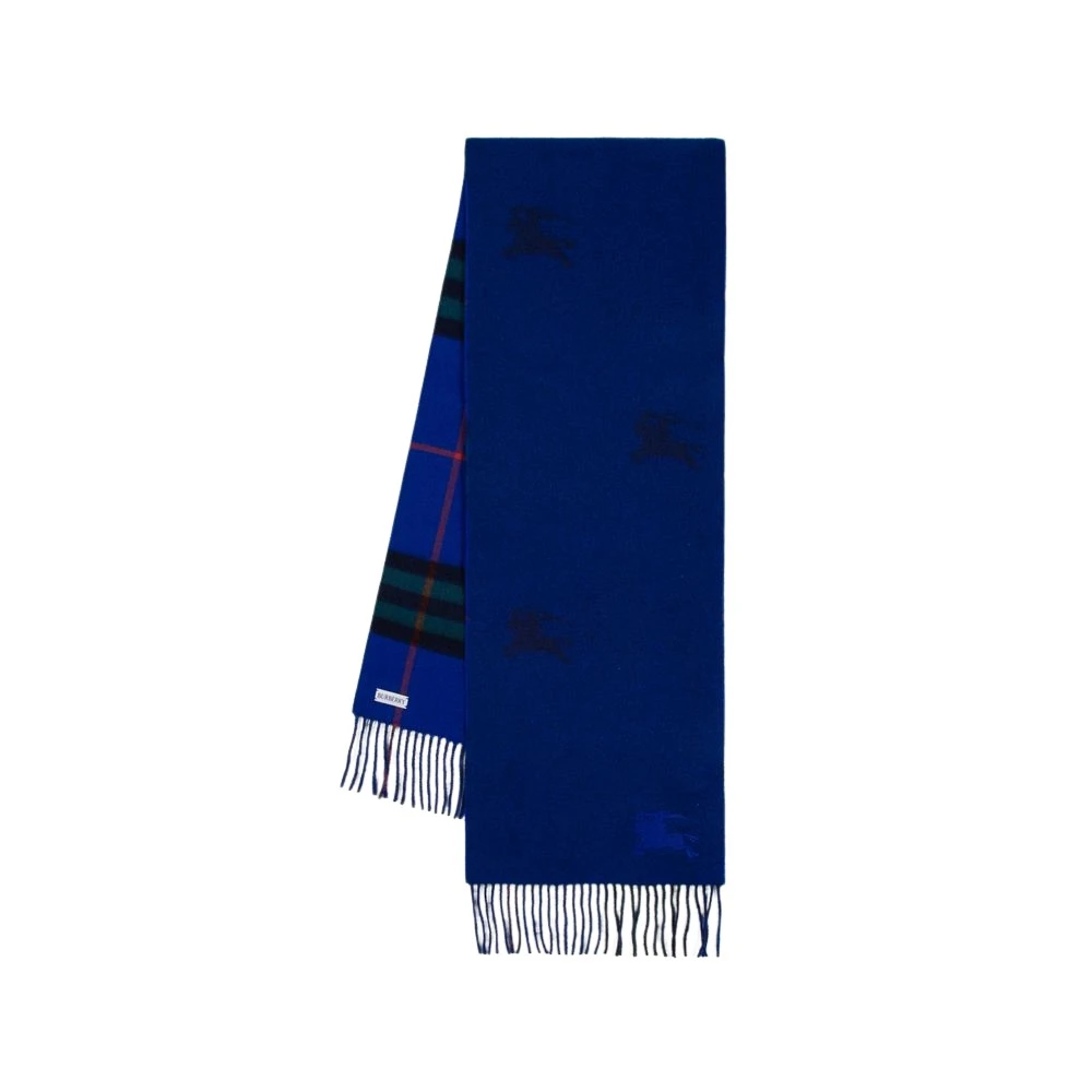 Burberry Blauwe Cashmere Logo Sjaal Blue Unisex