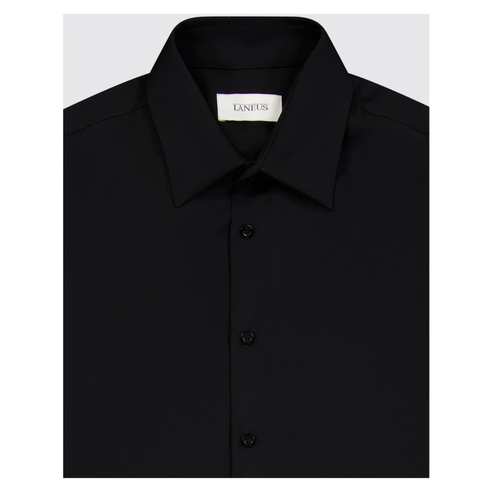 Laneus Klassieke Oversized Shirt Flanel Made in Italy Black Heren