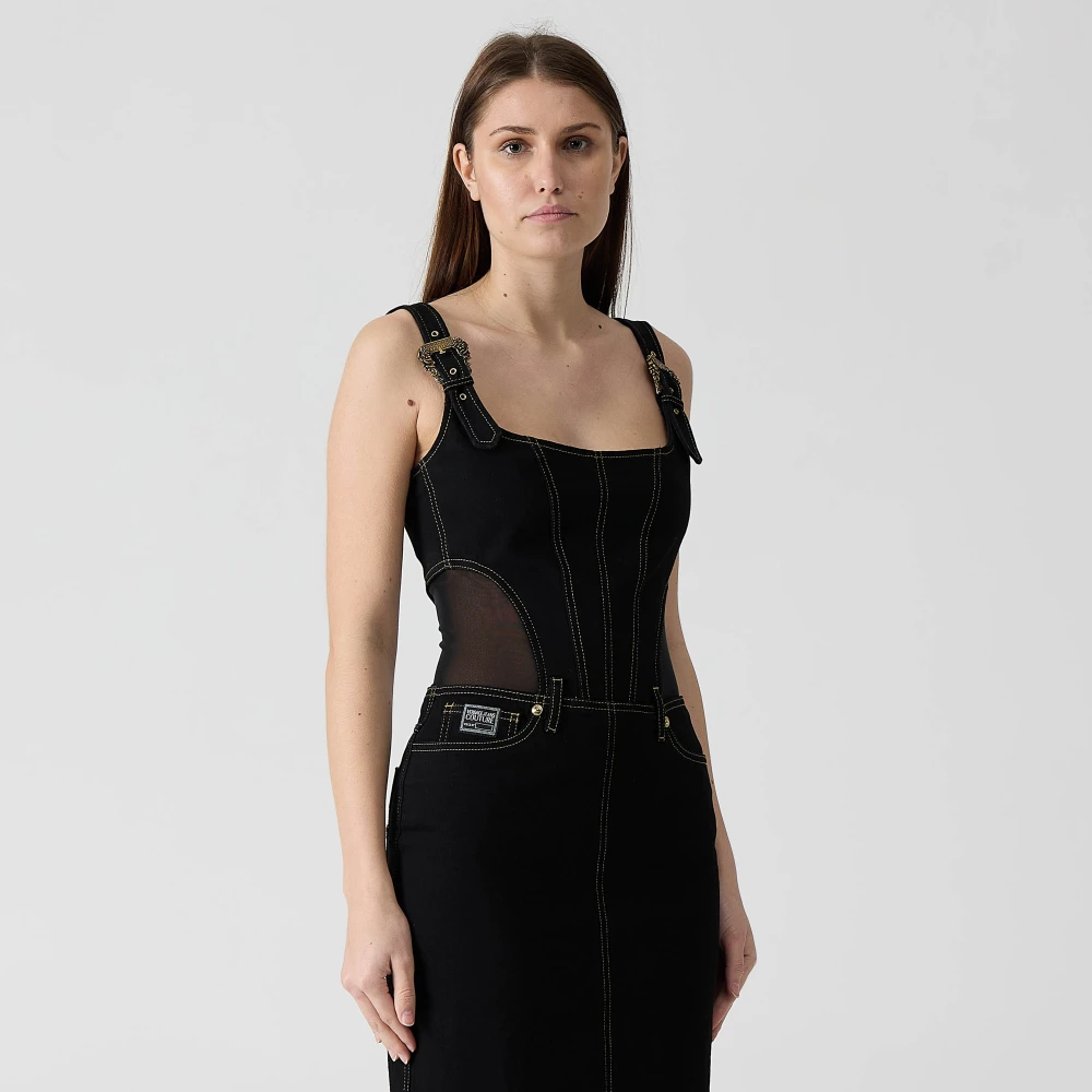 Versace Jeans Couture Denim midi jurk met tule details Black Dames