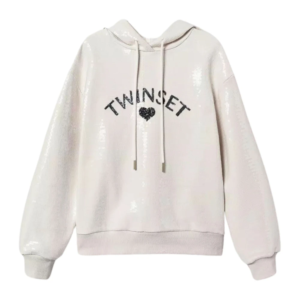 Twinset Paillet French Terry Hoodie Beige Dames