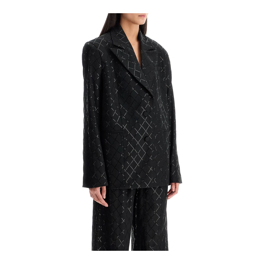 Rotate Birger Christensen Diamond Sequin Oversize Blazer Black Dames