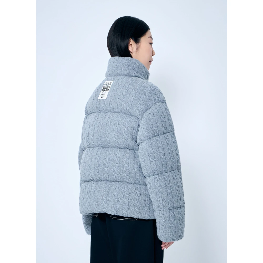 Moncler Wollen Cable-Knit Jas met Logopatch Gray Dames