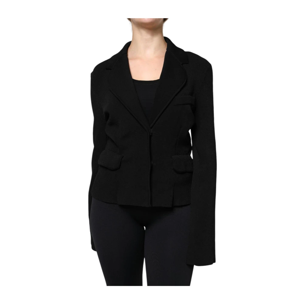 Dolce & Gabbana Zwarte Gebreide Blazer Lange Mouwen Black Dames