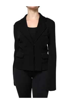 Svart Stickad Blazer Långa ärmar