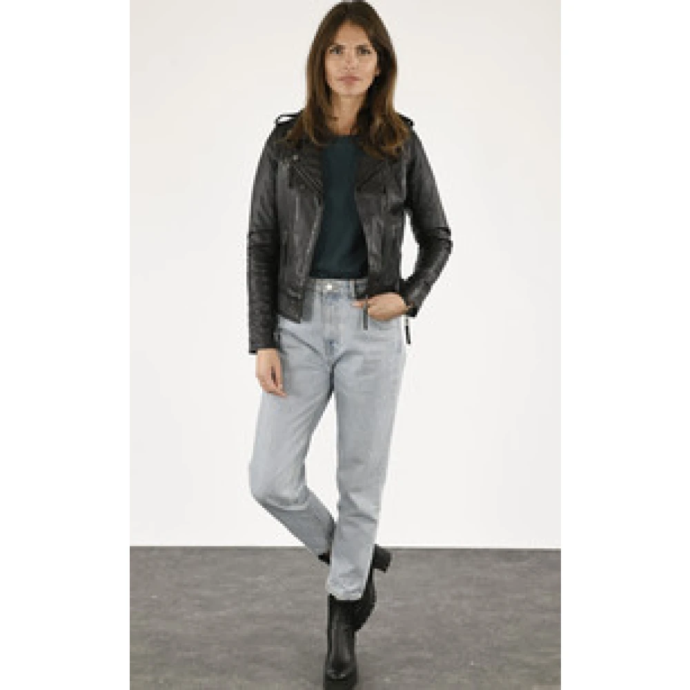 La Canadienne Zwarte Lam Leren Jas Black Dames