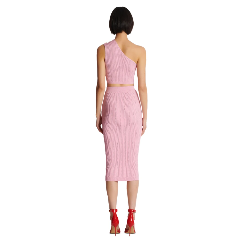 Balmain Midi Gebreide Rok met Knopen Pink Dames