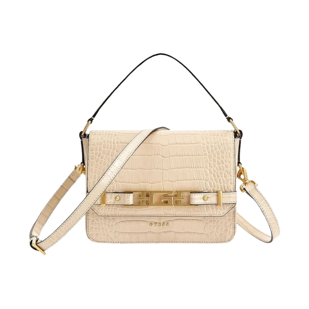 Guess Echt lederen schoudertas Croco patroon Beige Dames