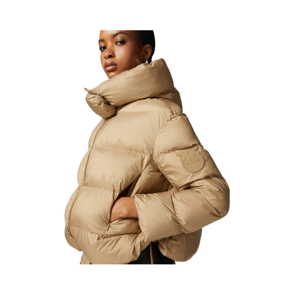 pinko Korte Gewatteerde Jas Beige Dames