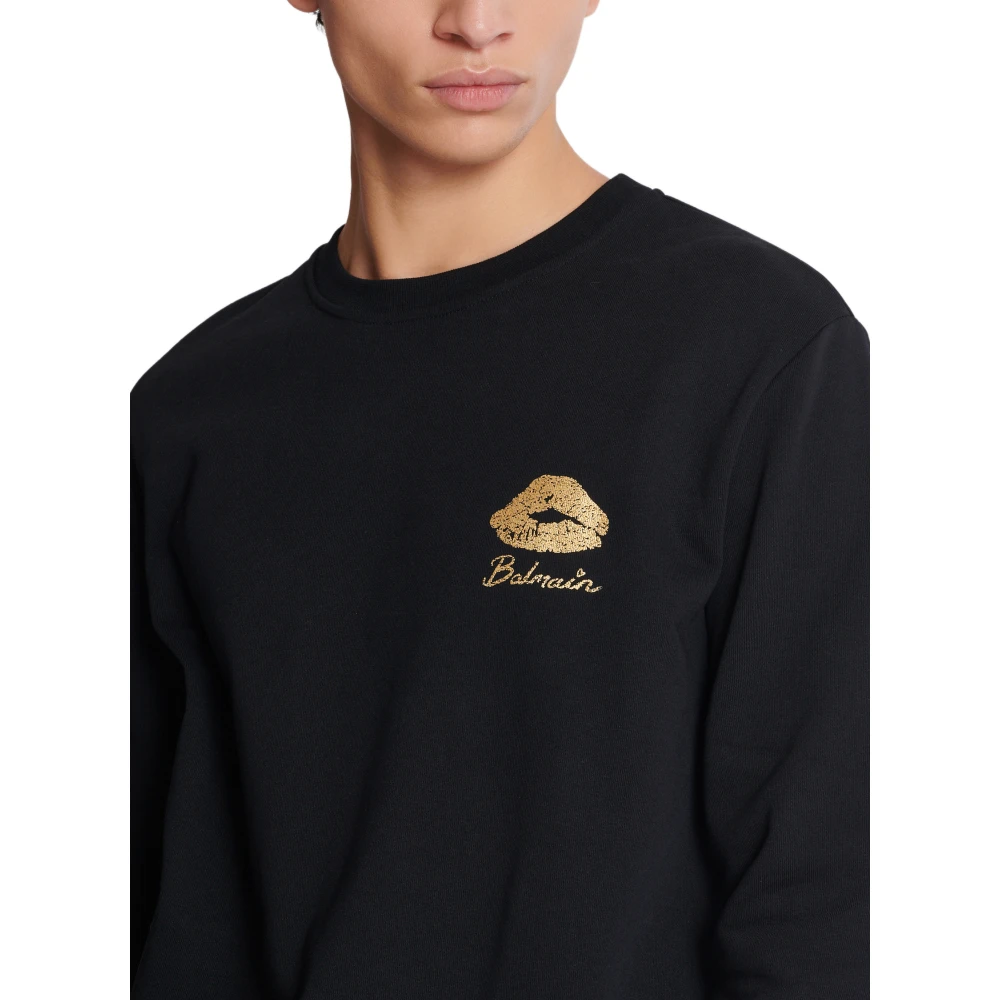 Balmain Sweatshirt met Kiss Print Black Heren