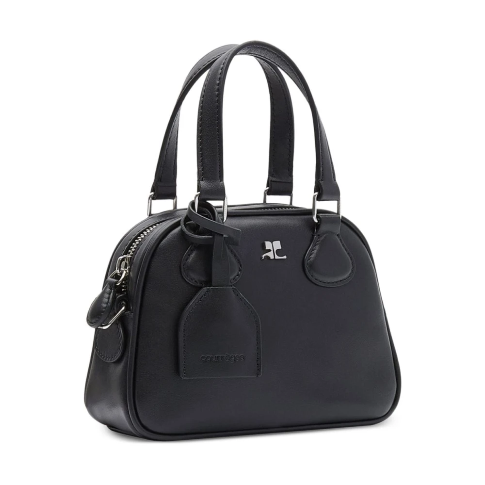 Courrèges Zwarte leren handtas met metalen logo Black Dames