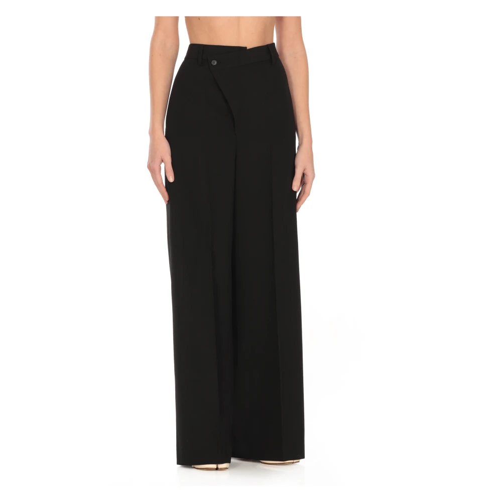 MM6 Maison Margiela Zwarte wollen broek met knoopsluiting Black Dames