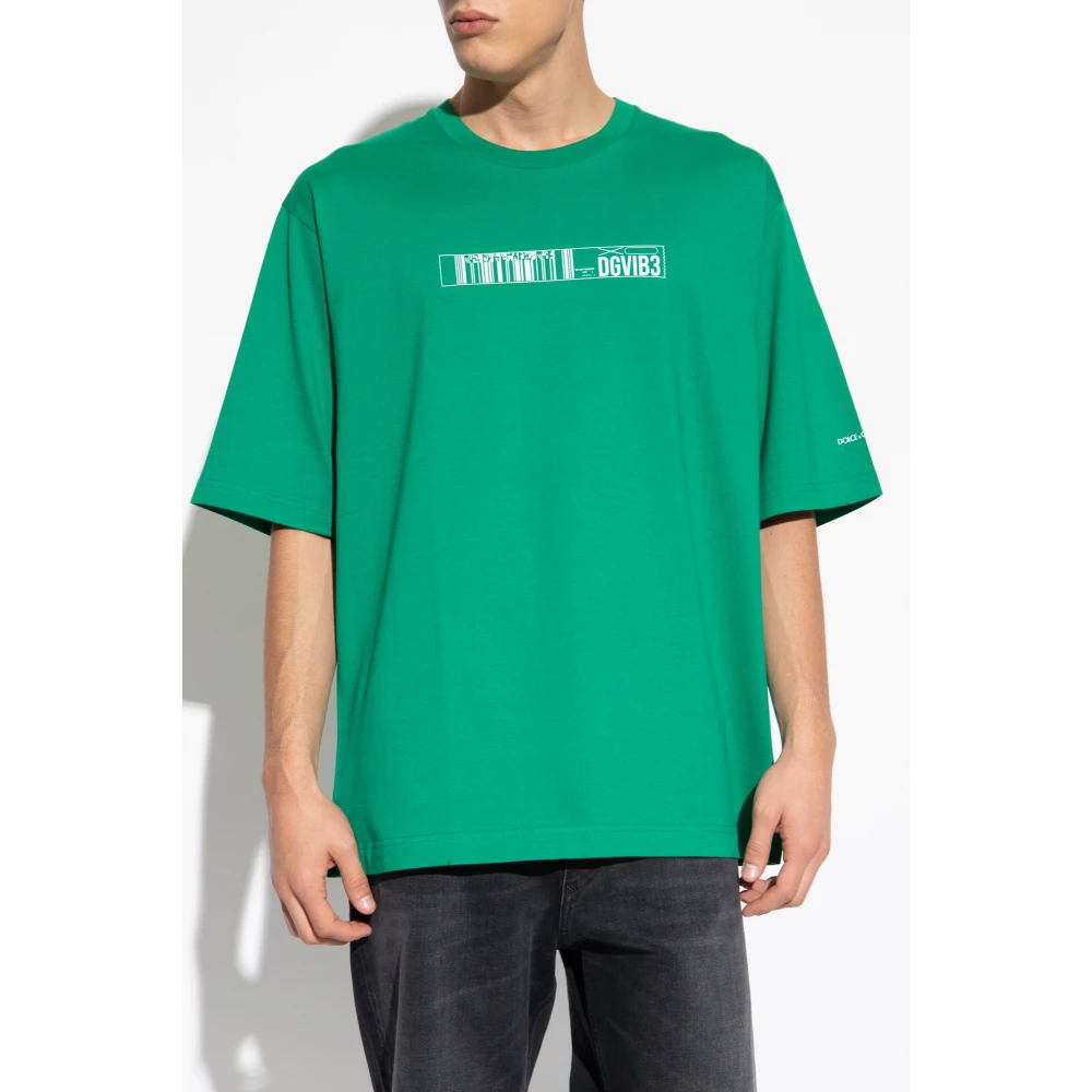 Dolce & Gabbana Bedrukt T-shirt Green Heren