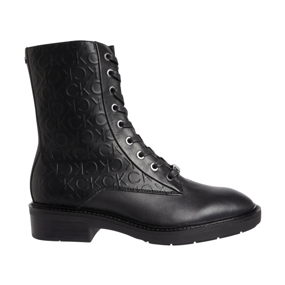 Calvin Klein Donna Nero Stivali Combat Edge In Pelle