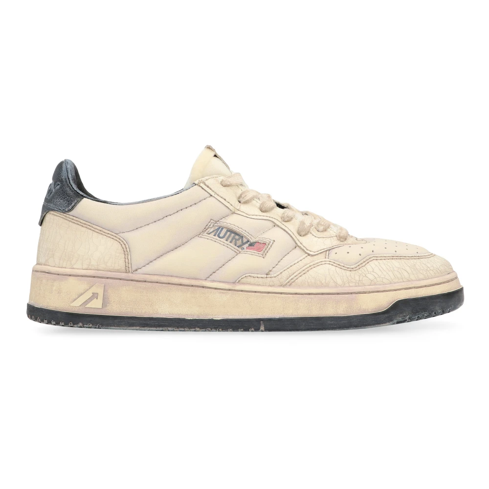 Autry Men's White Sneakers,, Vintage Leather Trainers With Contrasting Heel Size 6 Uk