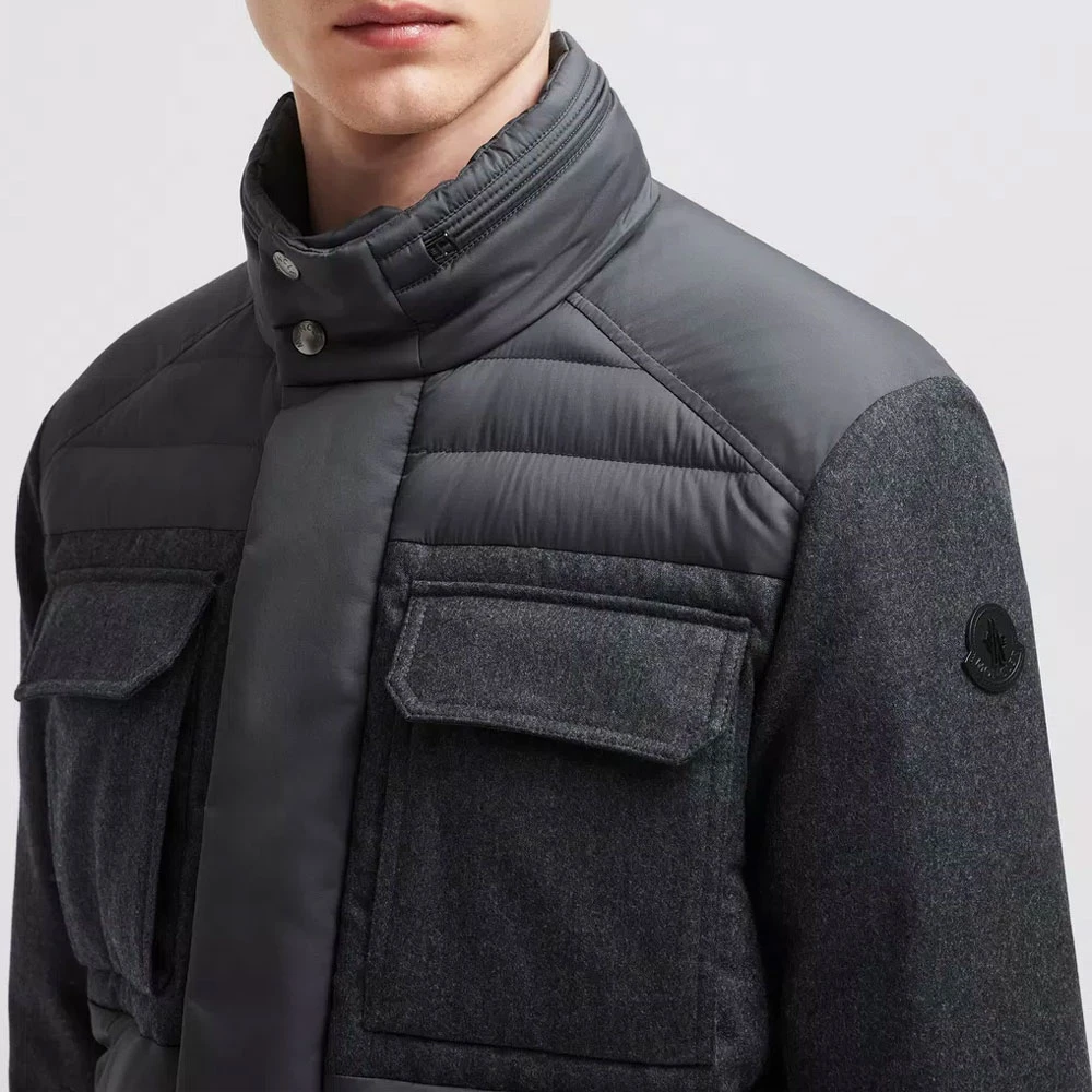 Moncler Korte donsjas met wollen details Gray Heren