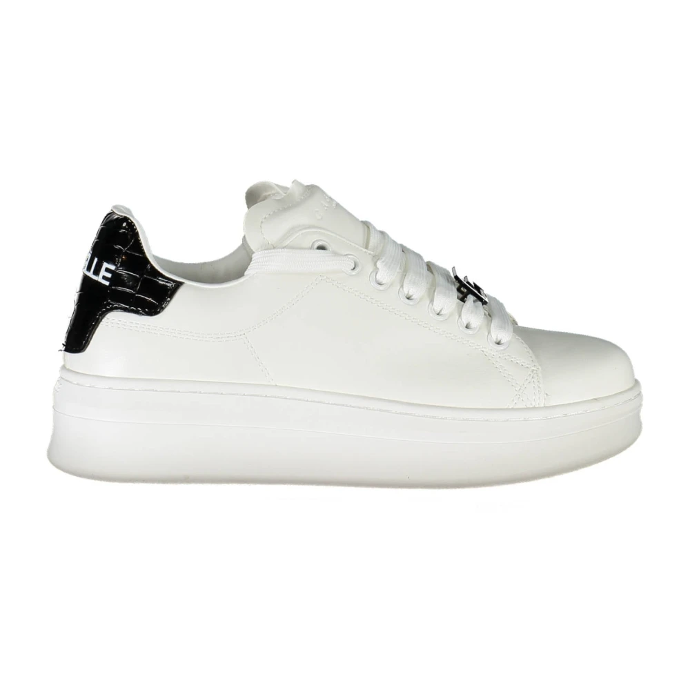 Gaëlle Paris Women's White Sneakers, 3 Uk, Sporty Lace-Up Trainers With Contrast Details