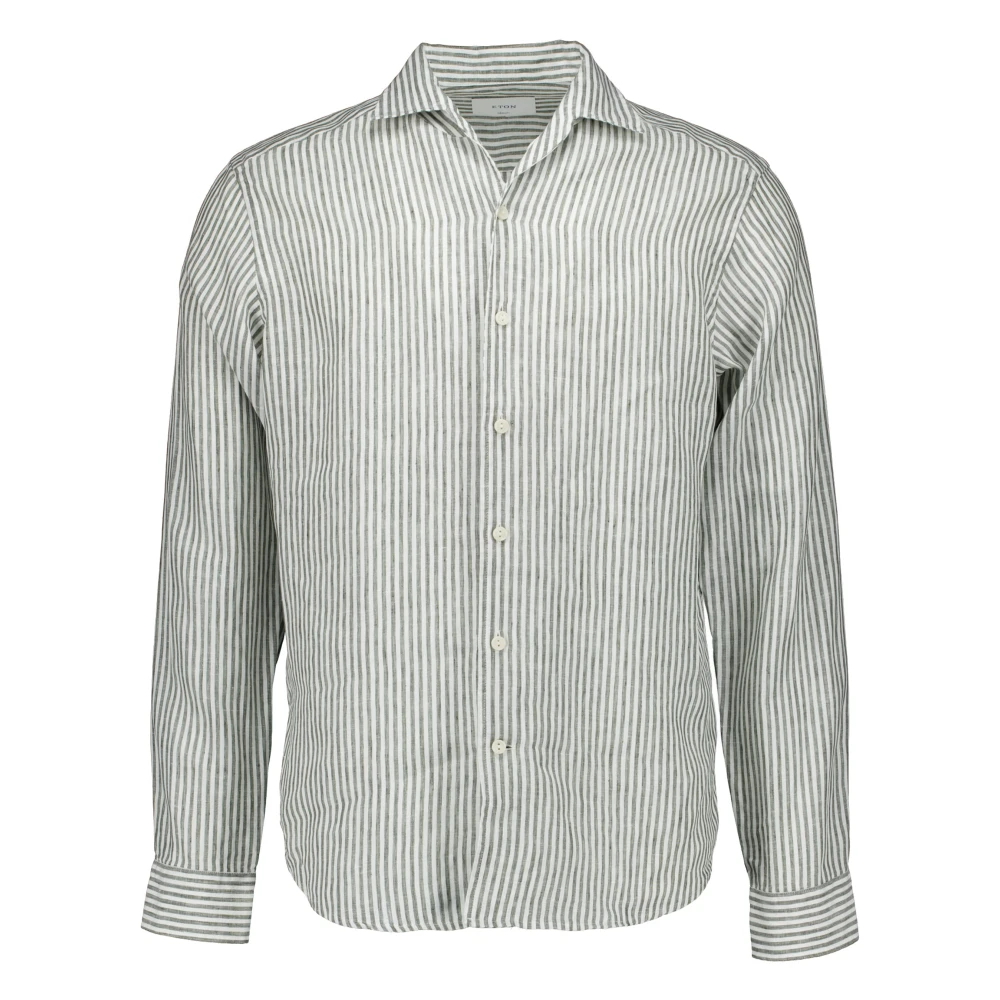 Eton Men's Green Casual Shirts, Xl, Striped Linen Shirt