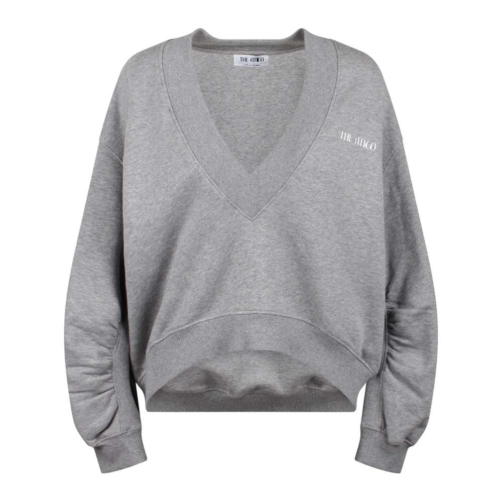 The Attico Logo-rubberised katoenen sweatshirt met V-hals Gray Dames
