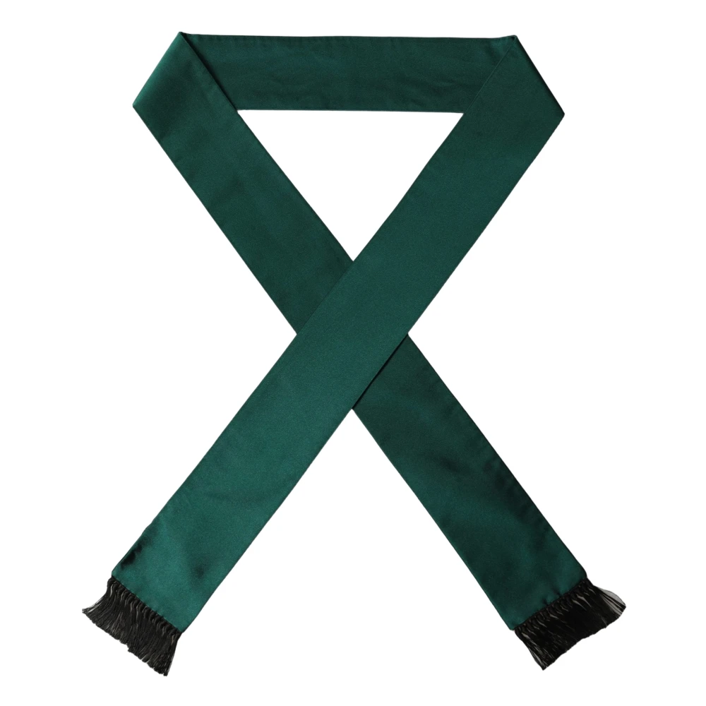 Dolce & Gabbana Men Green Satin Silk Fringed Lace Stole - Image 2