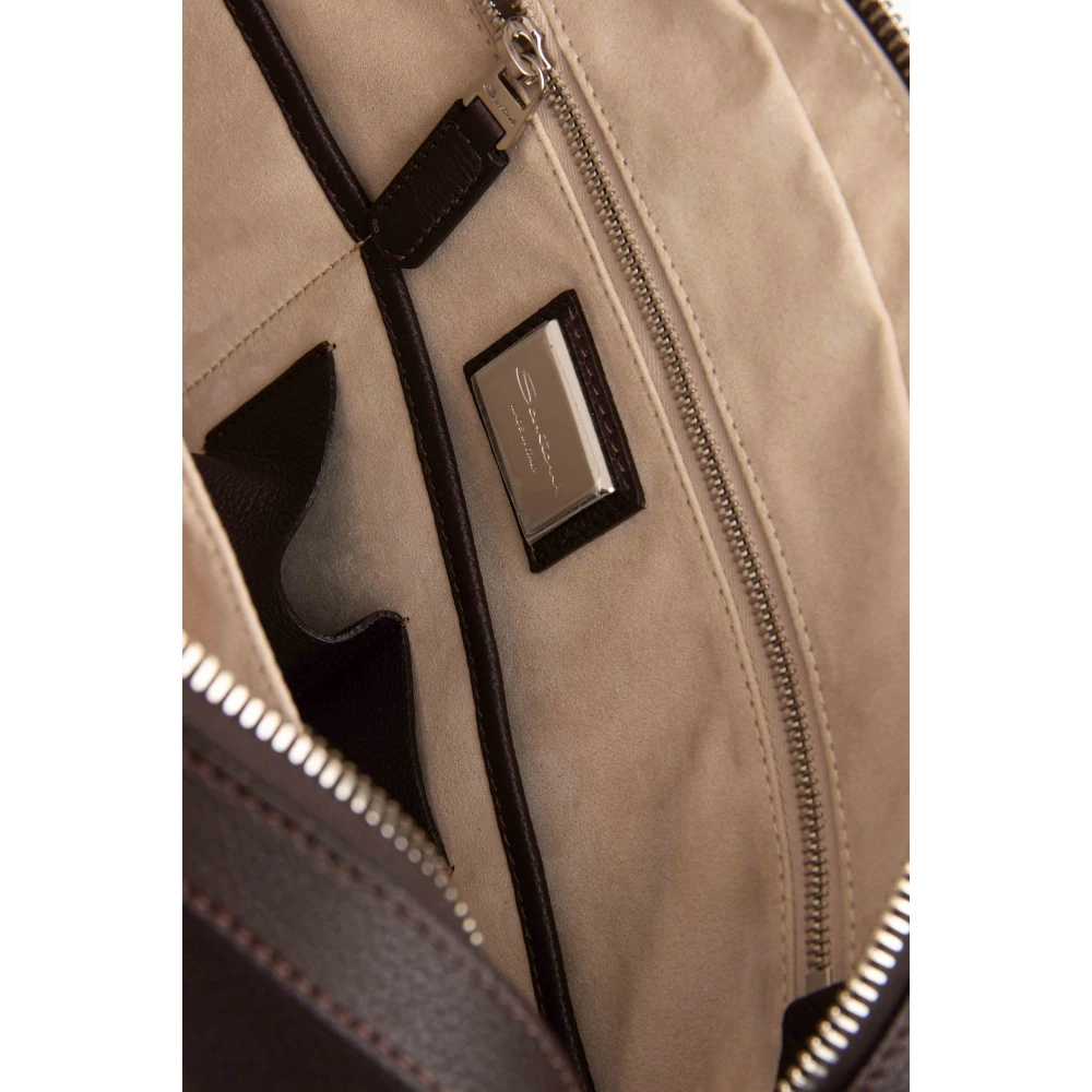 Santoni Leren Schoudertas Gehamerd Brown Unisex