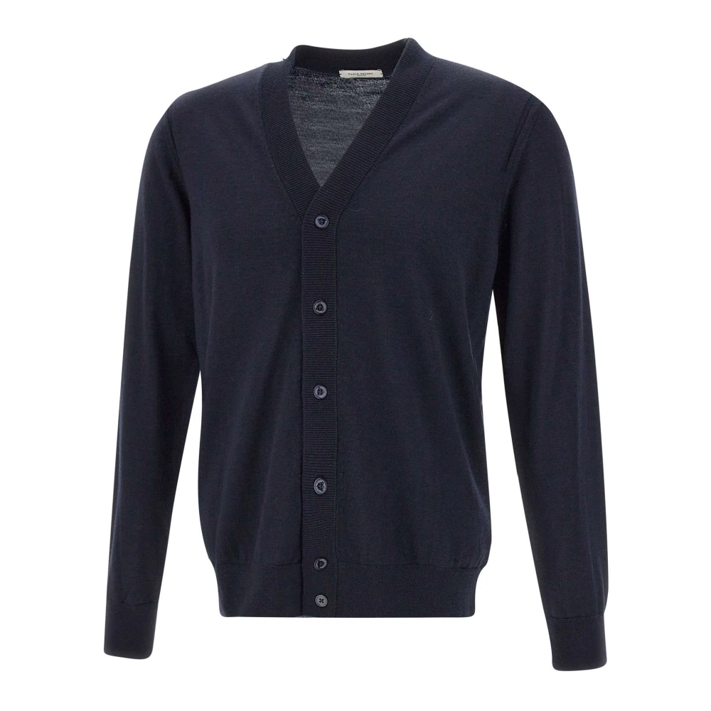 Paolo Pecora Navy Blauw Wol Vest Sweater Blue Heren