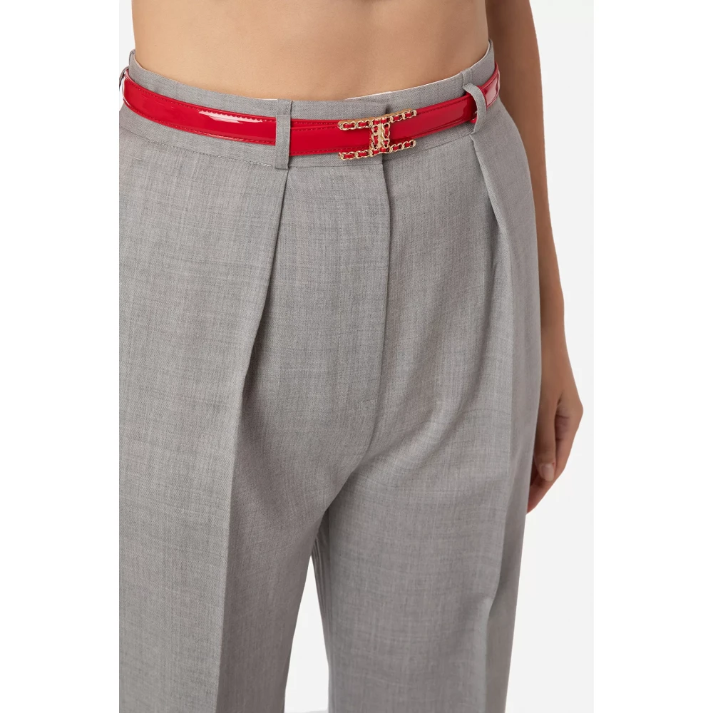 Elisabetta Franchi Grijze Leren Broek met Riem Gray Dames