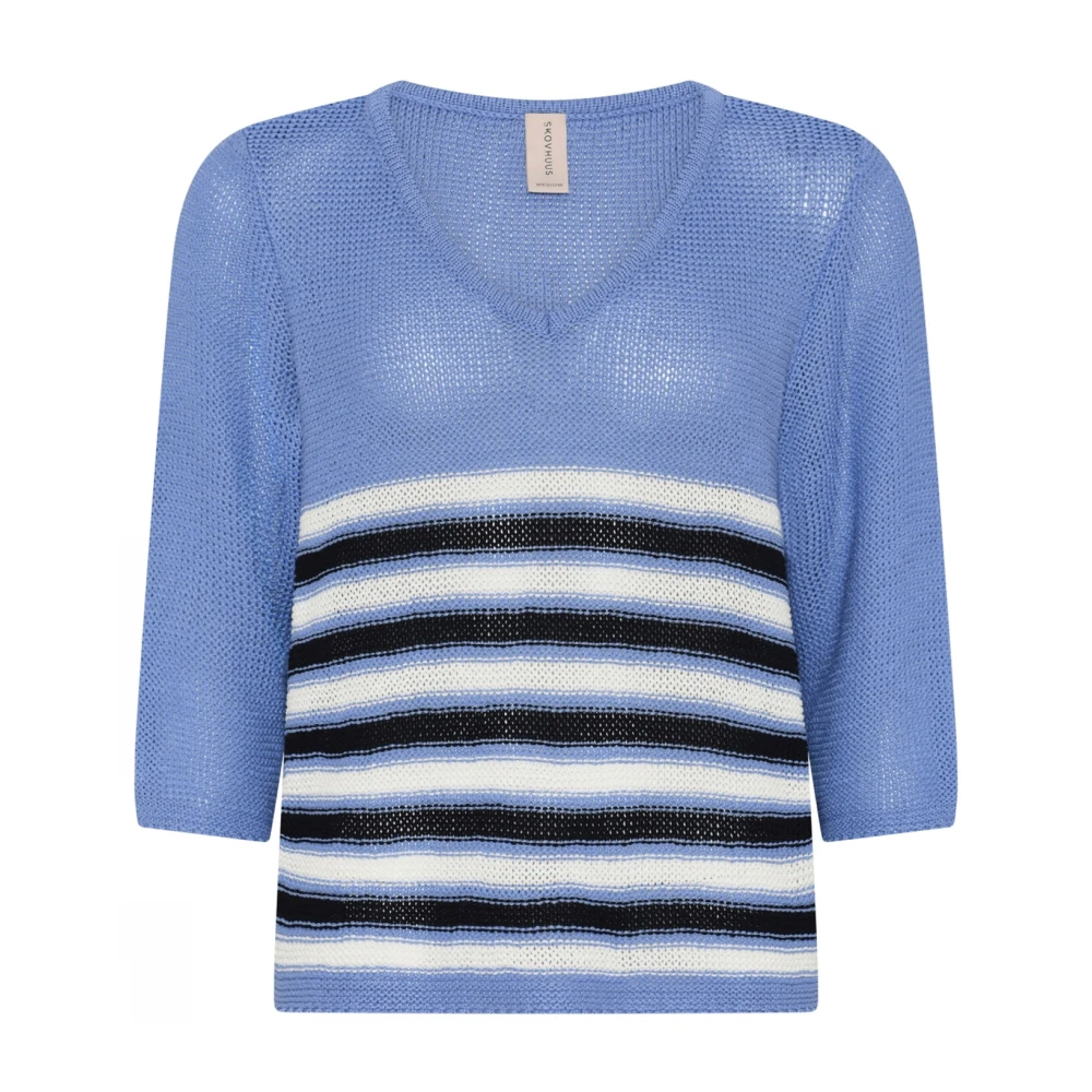 Skovhuus Gestreepte Tape Garen Trui Blouse Blue Dames