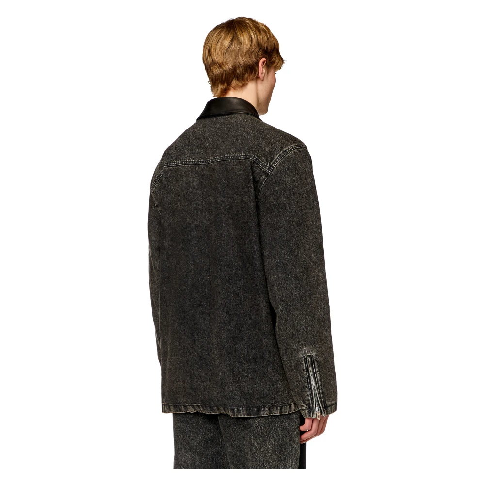 Diesel Hybrid denim and leather jacket Black Heren
