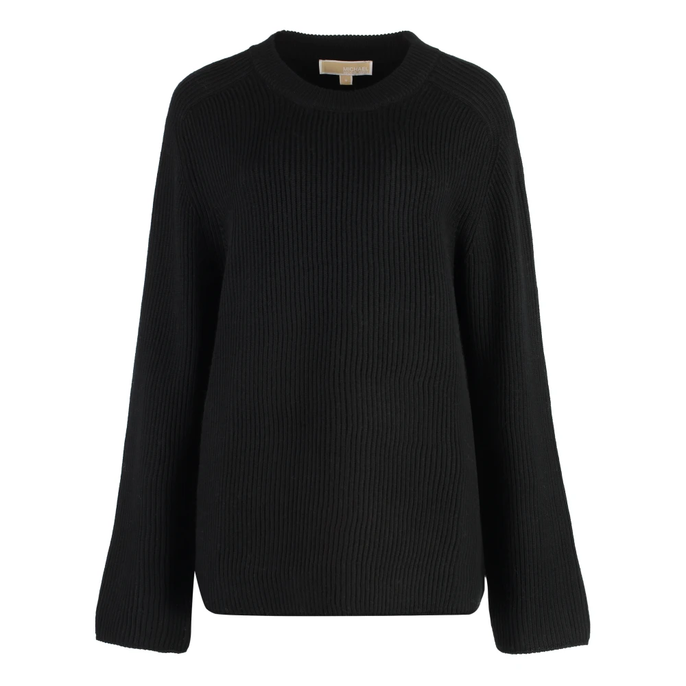 Michael Kors Women's Black Round-Neck Knitwear, M, Ribbed Wool Jumper