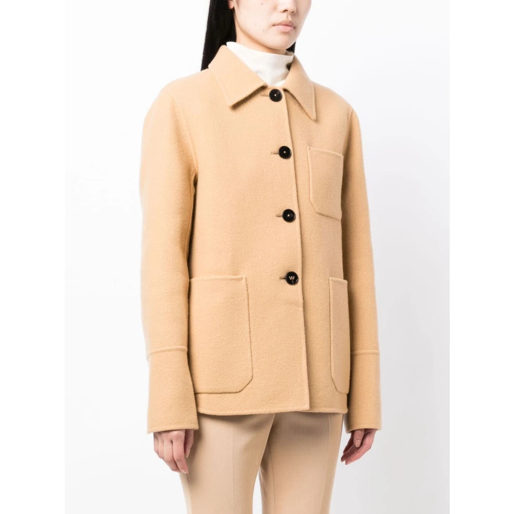Jil Sander Beige Wollen Jas met Knoopsluiting Beige Dames