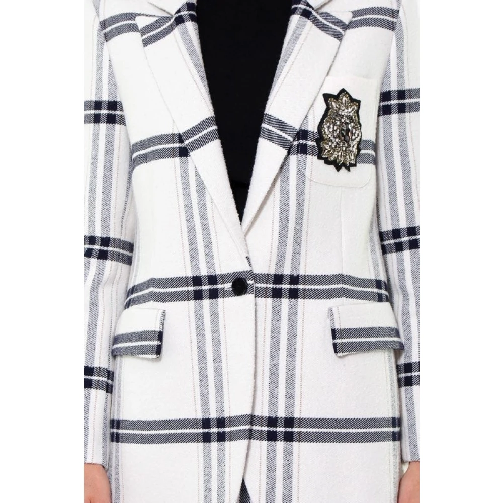 pinko Witte Tartan Wollen Lange Jas White Dames