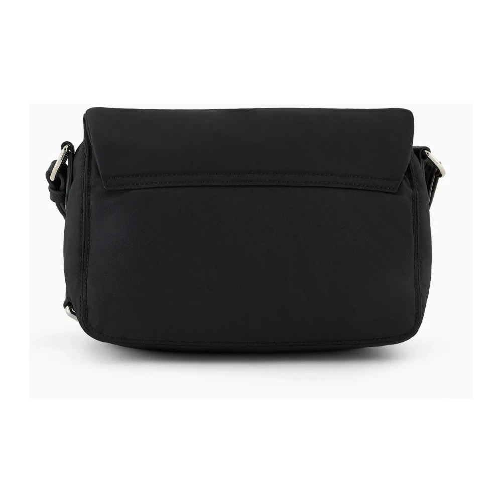 Emporio Armani Zwarte Nylon Adelaar Plaque Schoudertas Black Dames