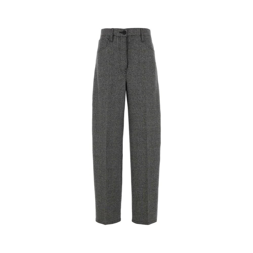 Prada Women's Gray Tapered Trousers, S, Houndstooth Tailored Trousers