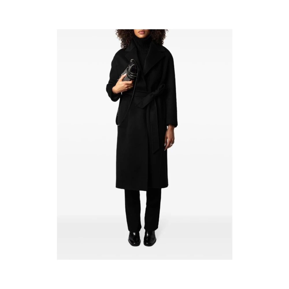 Zadig & Voltaire Lange Zwarte Cashmere Jas Black Dames