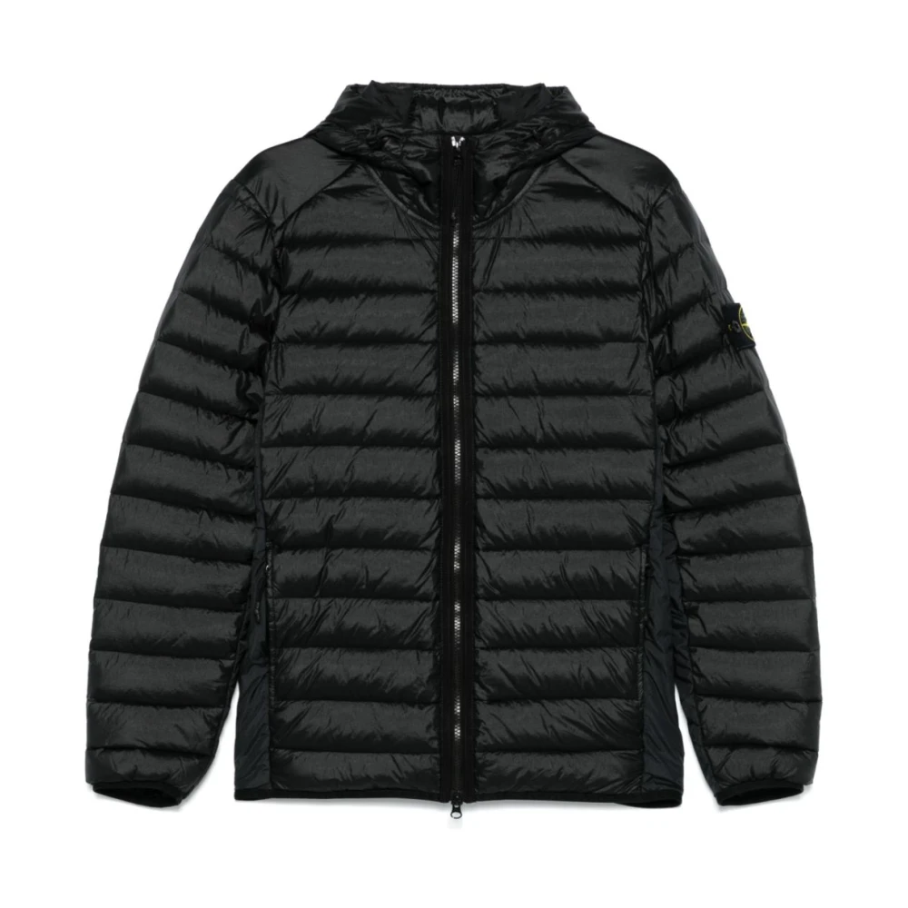 Stone Island Zwarte Nylon Hooded Ritsjas Black Heren