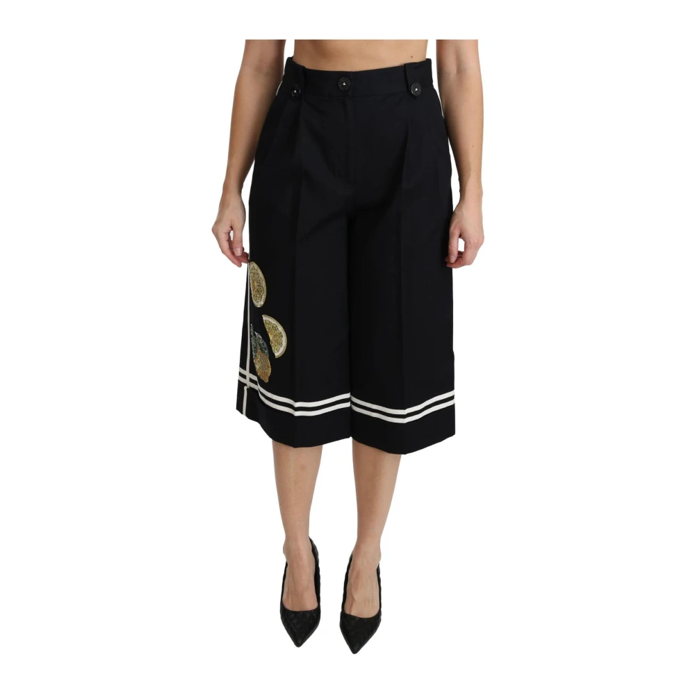 Dolce & Gabbana Women's Black Bermudas, S, Lemon Print Culottes