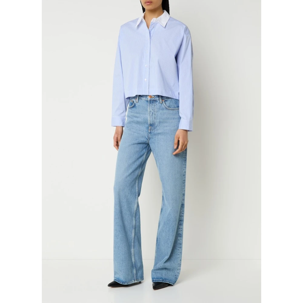Co'Couture Gestreept Katoenen Overhemd met Witte Kraag Blue Dames