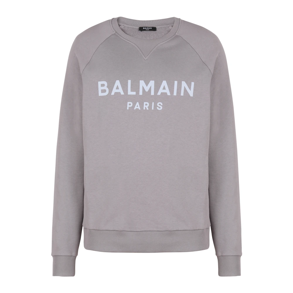 Balmain Katoenen bedrukte logo sweatshirt Gray Heren